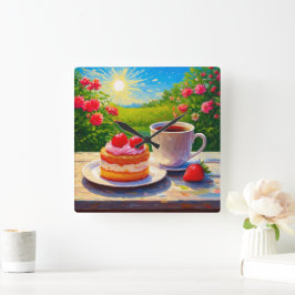 Aardbeienkoek en koffie Delight Vierkante Klok