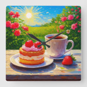 Aardbeienkoek en koffie Delight Vierkante Klok (Voorkant)