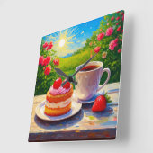 Aardbeienkoek en koffie Delight Vierkante Klok (Hoek)
