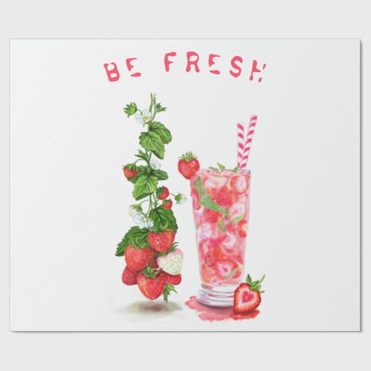 Aardbeienkoel Drink Vruchten Verpakkingspapier Cadeaupapier (Vlak)