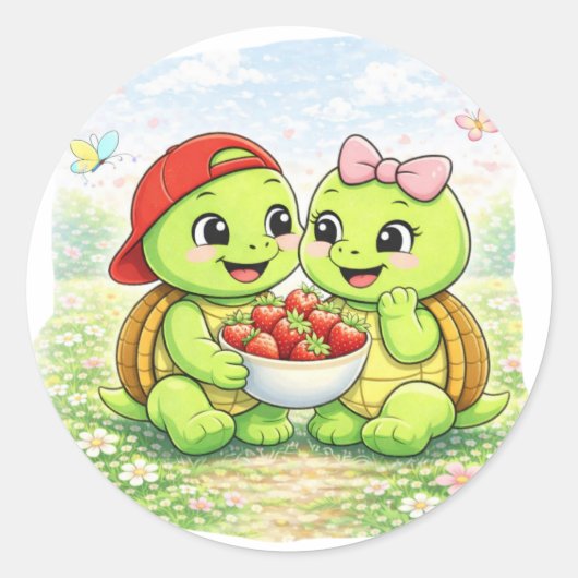 Aardbeienkom Ronde Sticker (Voorkant)