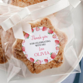 Aardbeienlabels op het Baby shower "Birthday" Ronde Sticker