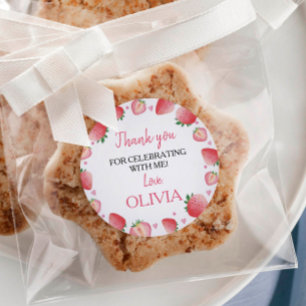 Aardbeienlabels op het Baby shower "Birthday" Ronde Sticker