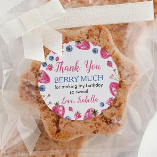 Aardbeienlabels op het Baby shower "Birthday" Ronde Sticker