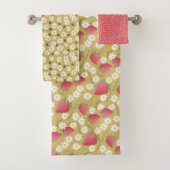 Aardbeienlapje mosterd badhanddoek set bad handdoek (Insitu)