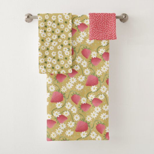 Aardbeienlapje mosterd badhanddoek set bad handdoek (Insitu)