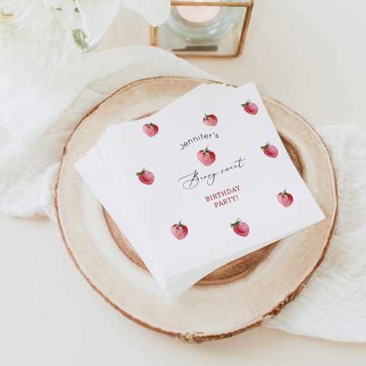 Aardbeienlief verjaardagsfeestje servet