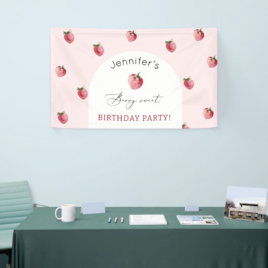 Aardbeienlief verjaardagsfeestje spandoek (Beurs)