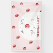 Aardbeienlief verjaardagsfeestje spandoek (Verticaal)