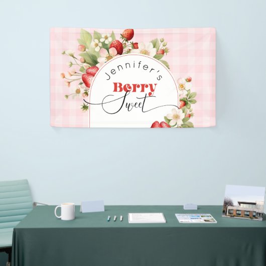 Aardbeienlief verjaardagsfeestje spandoek (Beurs)