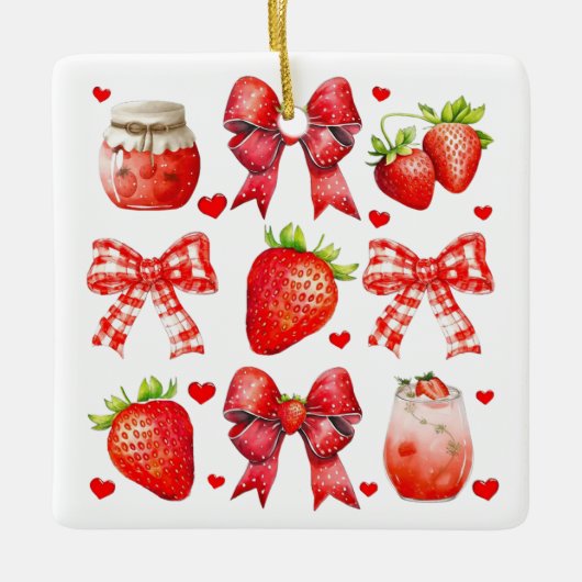 Aardbeienliefde esthetisch keramisch ornament (Voorkant)