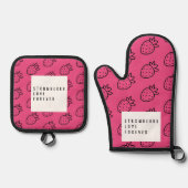 Aardbeienliefde. Ovenwant & Pannenlap Set (Voorkant)