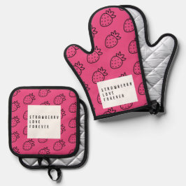 Aardbeienliefde. Ovenwant & Pannenlap Set