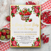 Aardbeienmand Berry Sweet Baby shower Gold Folie Uitnodiging