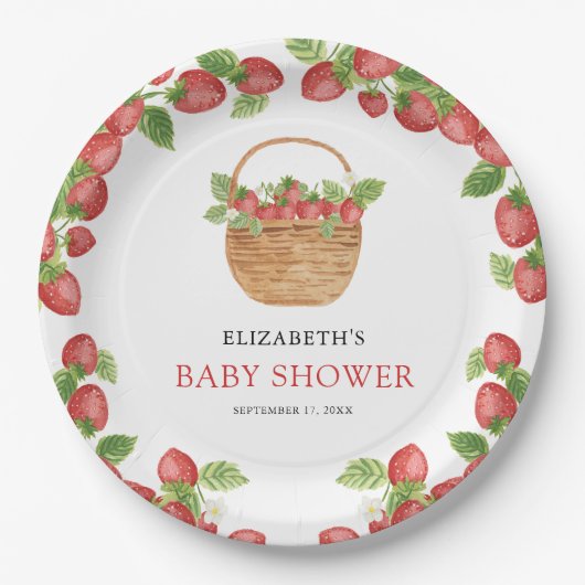 Aardbeienmand Berry Sweet Baby shower Papieren Bordje (Voorkant)