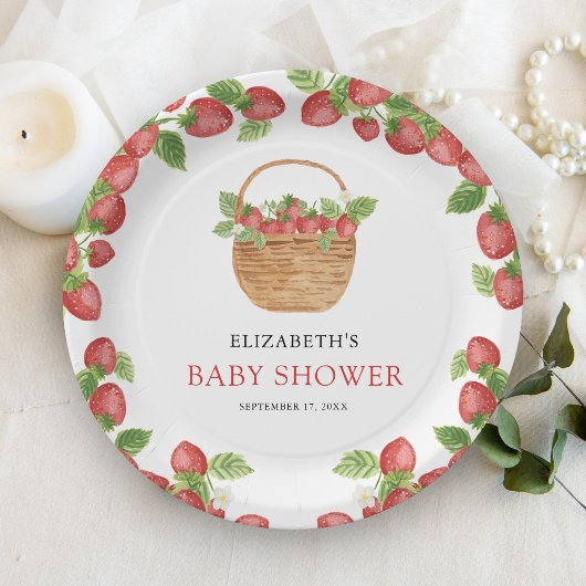 Aardbeienmand Berry Sweet Baby shower Papieren Bordje