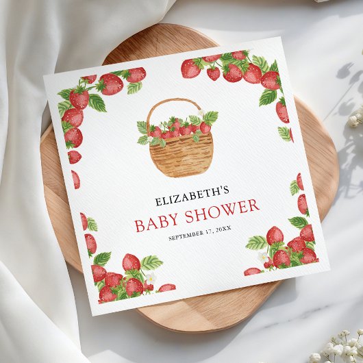 Aardbeienmand Berry Sweet Baby shower Servet