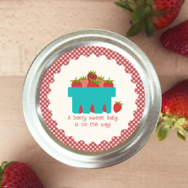 Aardbeienmand Gingham Berry Sweet Baby shower Ronde Sticker