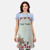 Aardbeienmand over gedrukt Schort Medium (Gedragen)