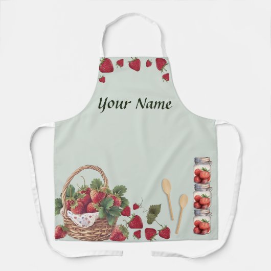 Aardbeienmand over gedrukt Schort Medium (Voorkant)