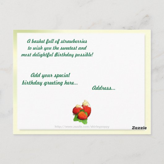 Aardbeienmand ~ Sister Birthday Briefkaart (Achterkant)