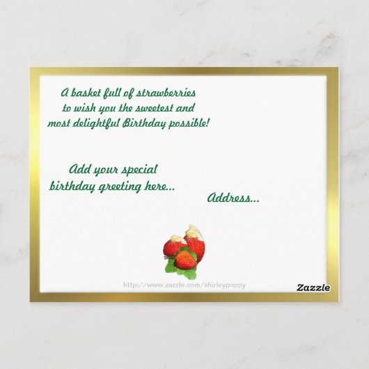 Aardbeienmand ~ Verjaardag Briefkaart (Achterkant)