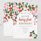 aardbeienmeisje 1e verjaardag kaart (Voorkant / Achterkant)