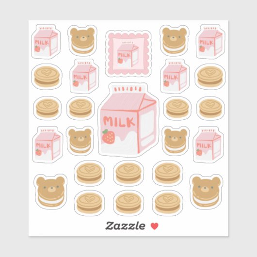 Aardbeienmelk en koekjes Sticker Pack (Vel)