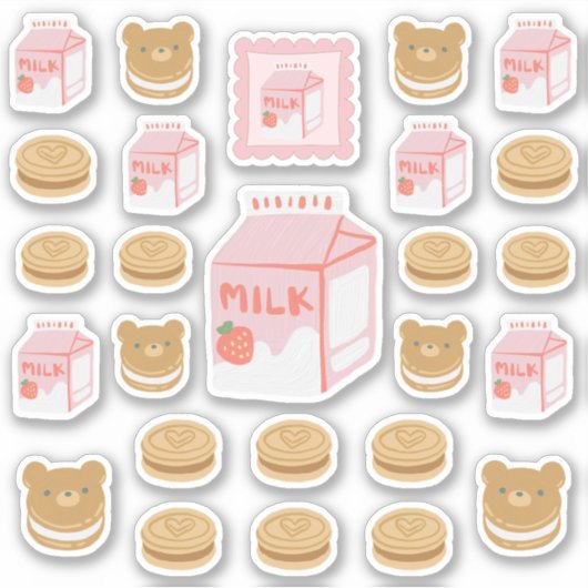 Aardbeienmelk en koekjes Sticker Pack (Voorkant)