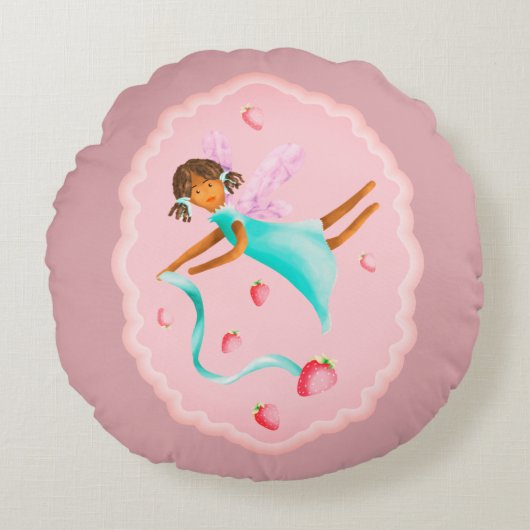 Aardbeienmelk Rond Kussen (Voorkant)