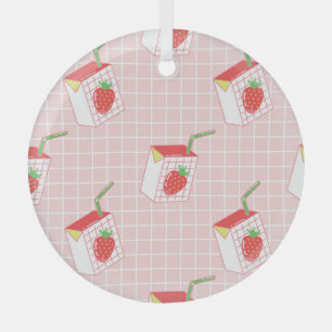Aardbeienmelkpatronen: speelse Cartoons Glas Ornament