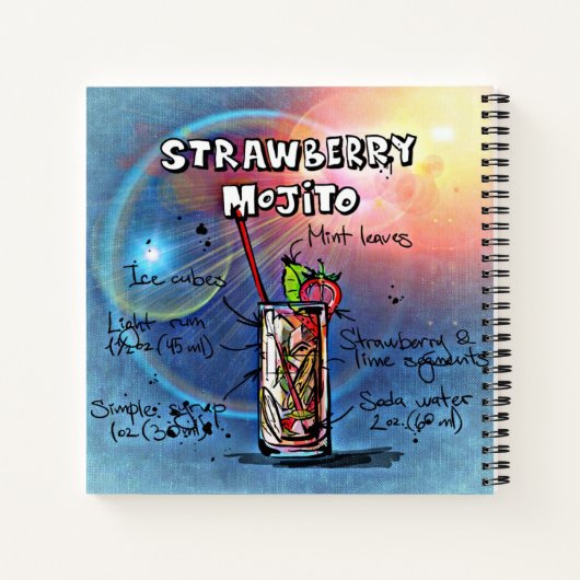 Aardbeienmojito (#11 van 12 Drink Recipe Set) Notitieboek (Achterkant)