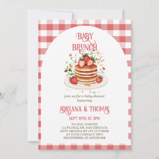 Aardbeienpannenkoek Baby Brunch Shower Kaart (Voorkant)