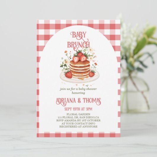 Aardbeienpannenkoek Baby Brunch Shower Kaart (Staand voorkant)