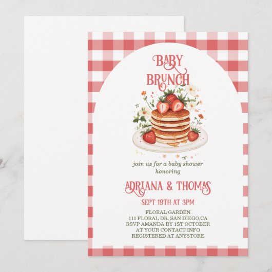 Aardbeienpannenkoek Baby Brunch Shower Kaart (Voorkant / Achterkant)