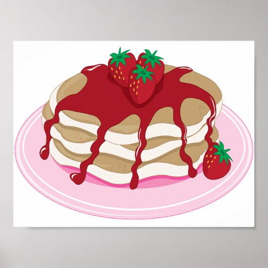 Aardbeienpannenkoeken Zoete Ontbijtmaaltijd Poster (Voorkant)