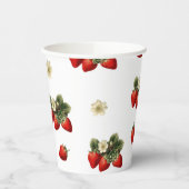 Aardbeienpapier kopjes met bloesems op wit papieren bekers (Links)