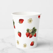 Aardbeienpapier kopjes met bloesems op wit papieren bekers (Voorkant)
