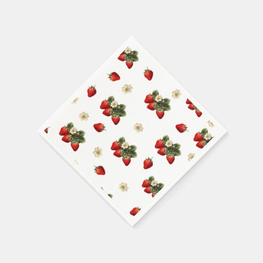 Aardbeienpapier servetten met bloesems op wit (Hoek)