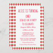 Aardbeienpatronen 1e Verjaardagspartij Aangepaste Kaart (Voorkant / Achterkant)