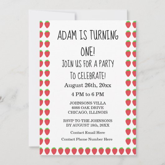 Aardbeienpatronen Aangepaste leeftijd 1e verjaarda Kaart (Voorkant)