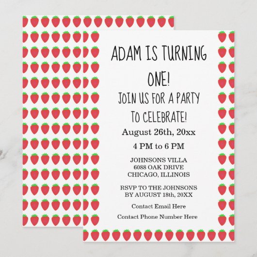 Aardbeienpatronen Aangepaste leeftijd 1e verjaarda Kaart (Voorkant / Achterkant)