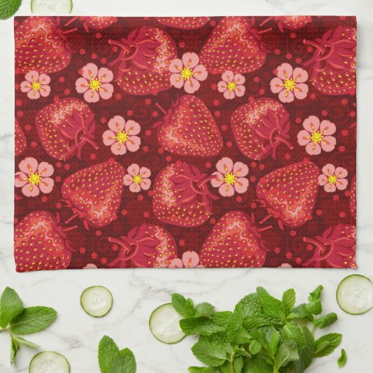 Aardbeienpatroon 2 2 theedoek (Gevouwen)