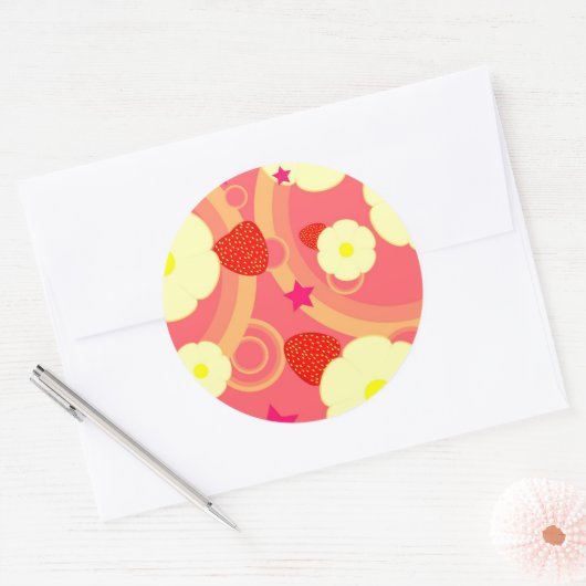 Aardbeienpatroon 2 ronde sticker (Envelop)