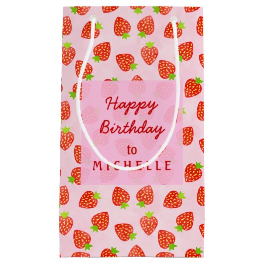  aardbeienpatroon - Aangepaste verjaardag Klein Cadeauzakje (Voorkant)