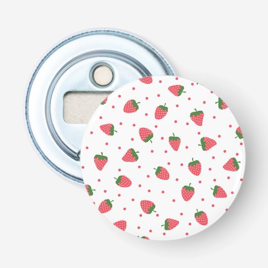 Aardbeienpatroon Button Flesopener (Voorkant)