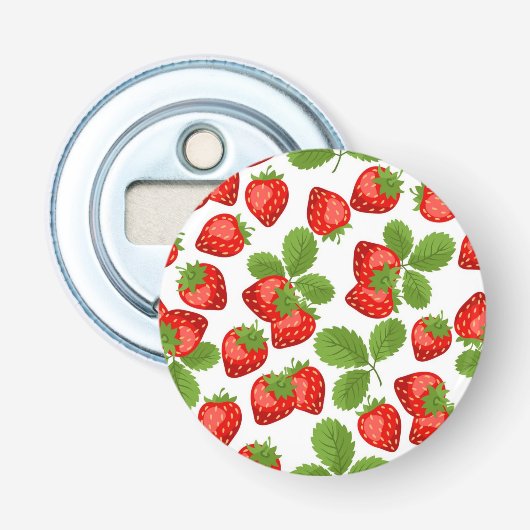 Aardbeienpatroon Button Flesopener (Voorkant)