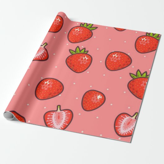 Aardbeienpatroon Cadeaupapier (Uitgerold)
