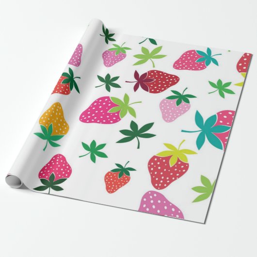 Aardbeienpatroon Cadeaupapier (Uitgerold)