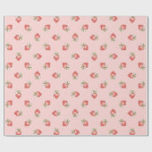 Aardbeienpatroon Coquette roze strik Cadeaupapier (Vlak)
